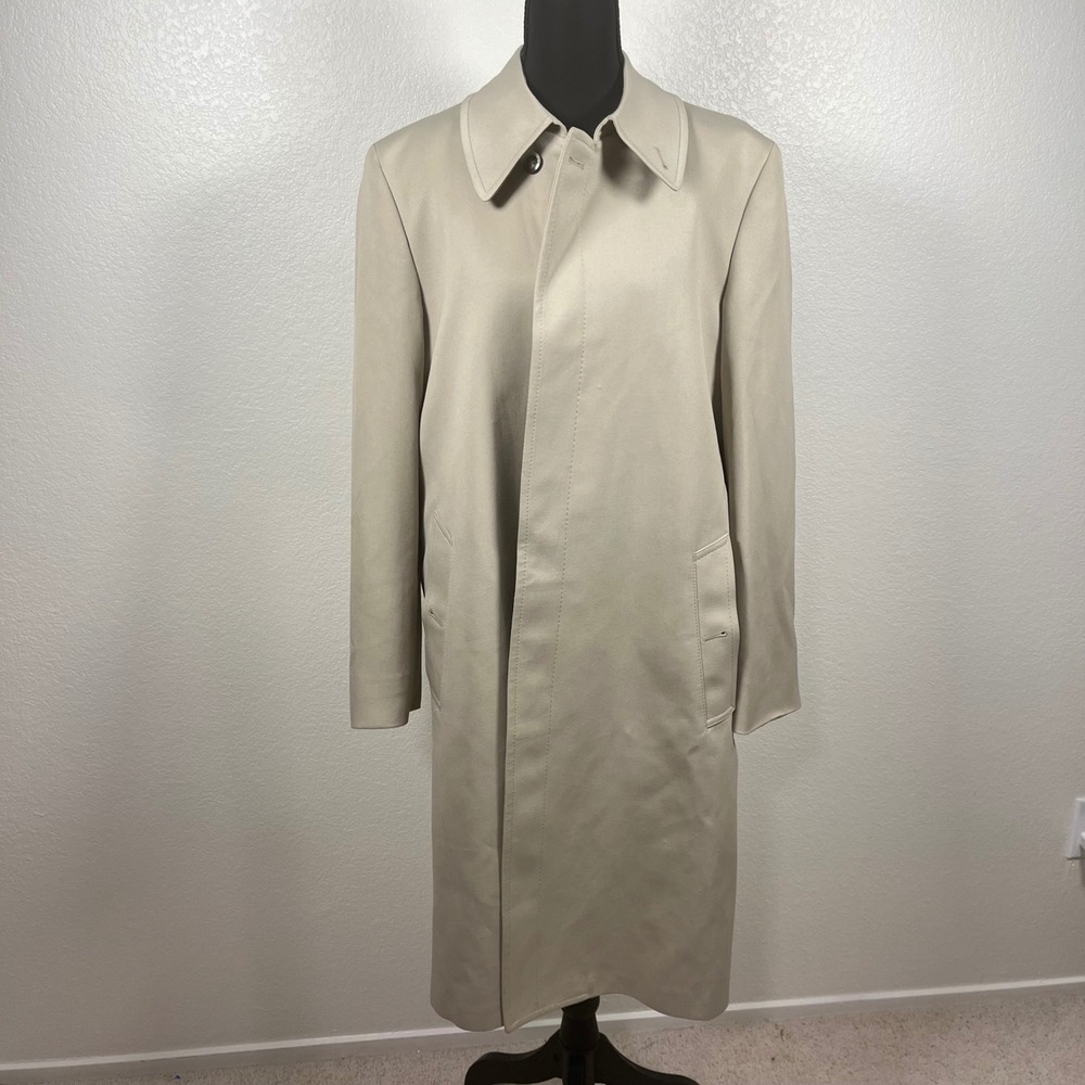 Vintage London Fog Mens Tan Trench Coat Zip Out Faux Fur Liner 38 Reg Beige